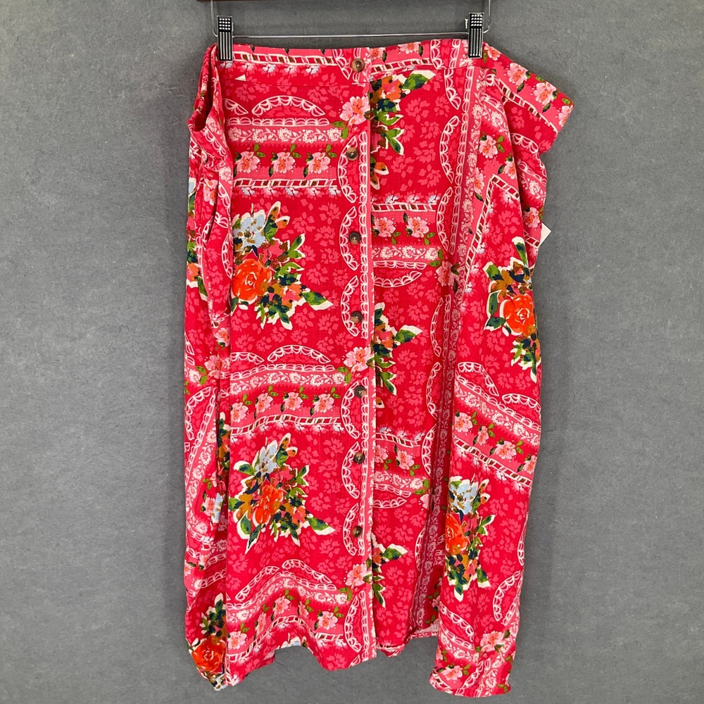 LC Lauren Conrad Women's Plus 3X Red Floral Print‎ Button Up Midi Skirt NEW